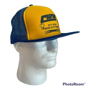Cline Hose and Fittings Co Vintage Mesh Trucker Hat Blue Yellow Snapback Cap